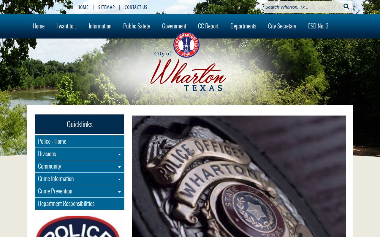 Wharton Police Department official webpage